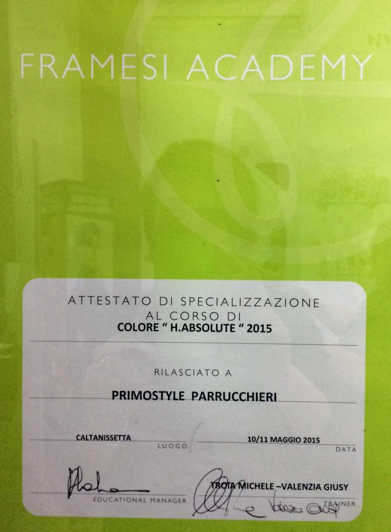 Attestato  Primostile Parrucchieri