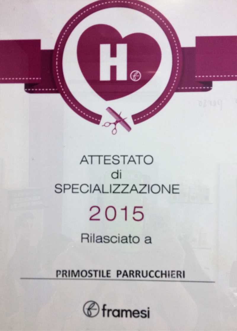 Attestato Primostile Parrucchieri    Framesi Habsolute