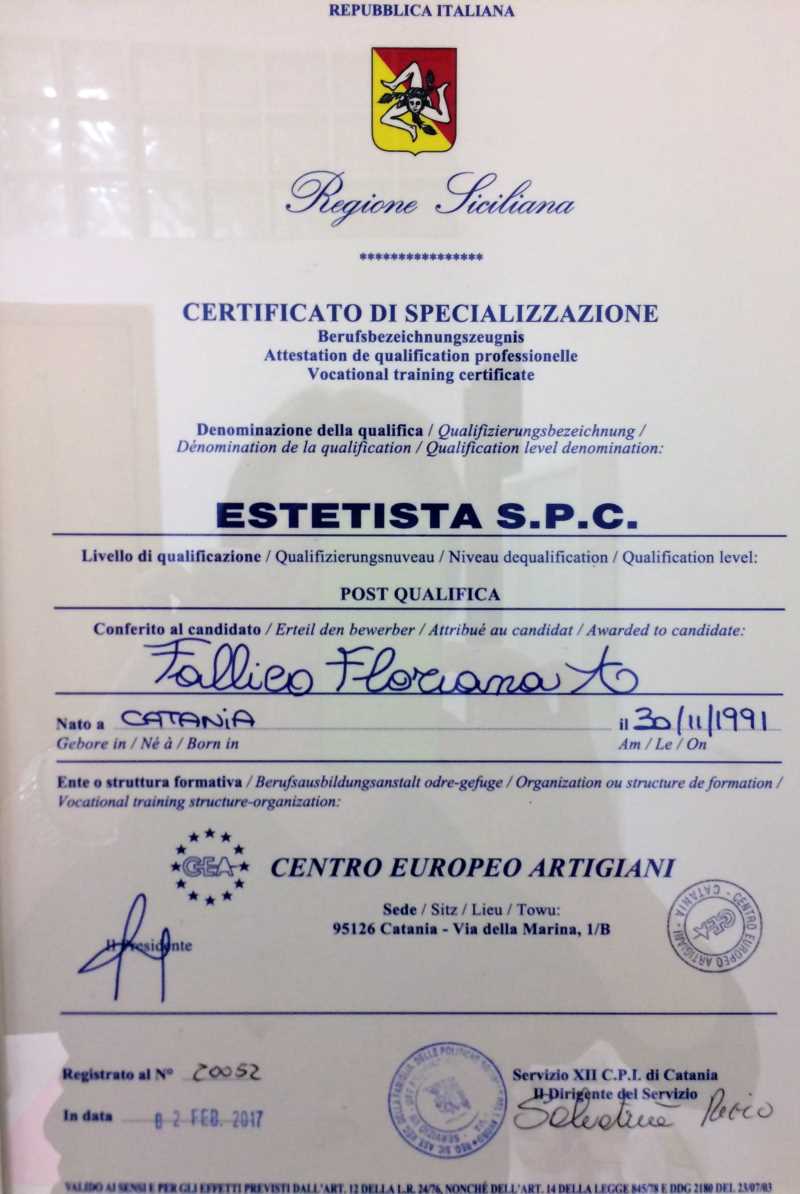 ATTESTATODI SPECIALIZZAZIONE ESTETISTA